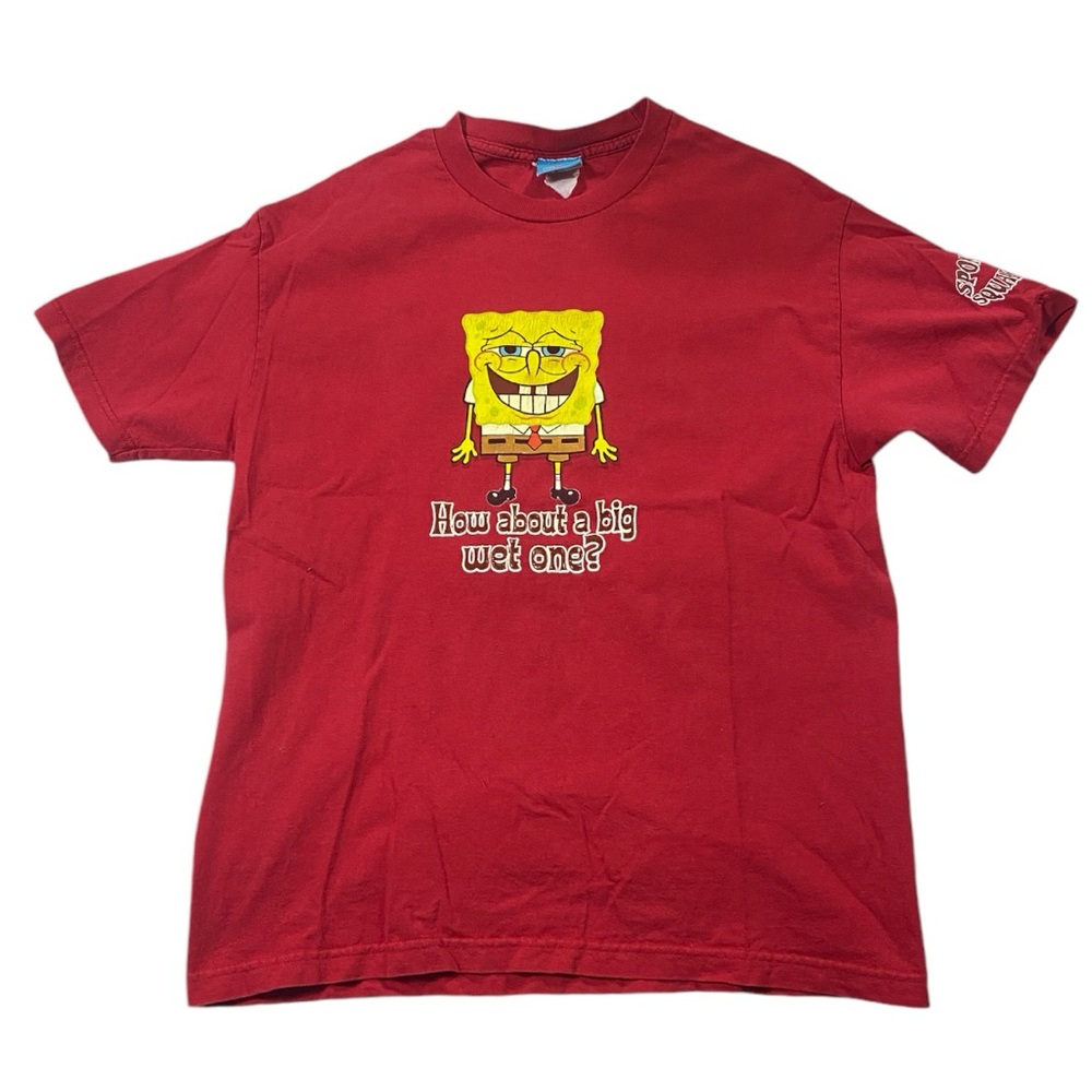 Vintage SpongeBob Red Graphic Tee Nickelodeon 2002 Y2K
